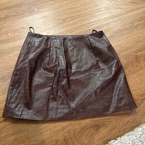 Brown Croc-Embossed Leather Skirt